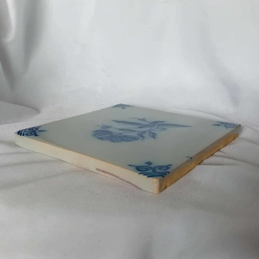 Antique Delft Blue Handpainted Floral Ceramic Tile 5" - Picture 4 of 7